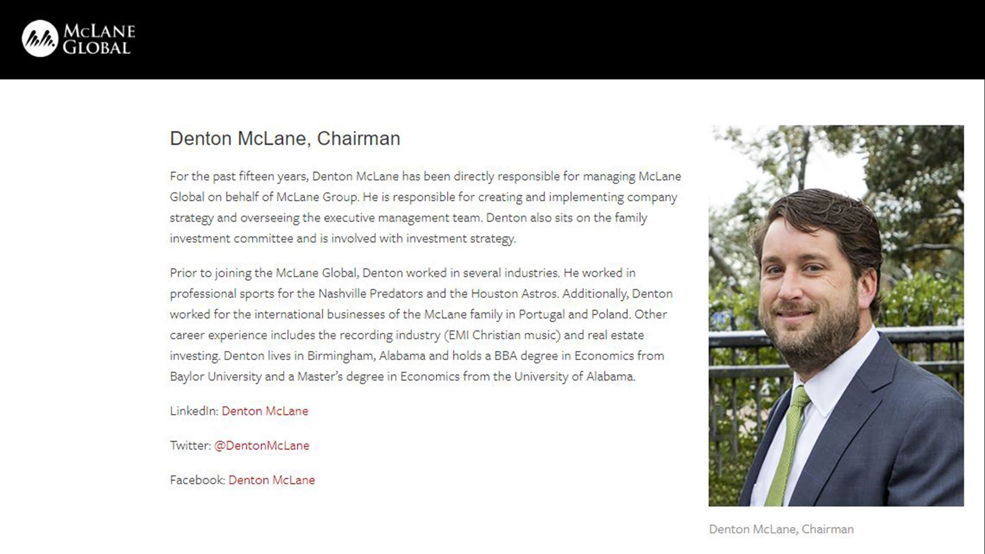 Who is Denton McLane and what is McLane Global?