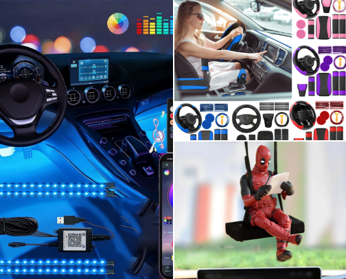 Car interior accessories cover photo collage