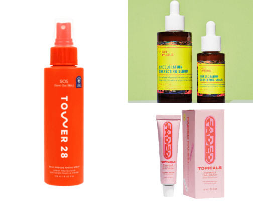 acne and hyperpigmentation skincare products🫧 cover photo collage