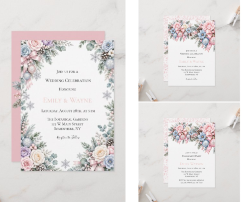 Pastel Pink Blue Christmas Wedding cover photo collage