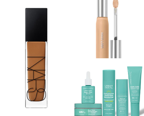 Favorite beauty products for oily and dark skin tones. cover photo collage