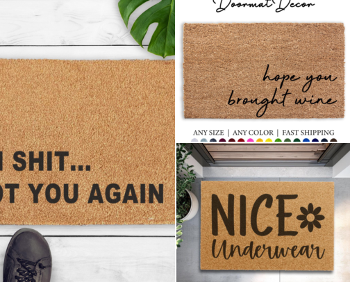 Personalized Doormats I Found After Our Plain One Embarrassed Me cover photo collage