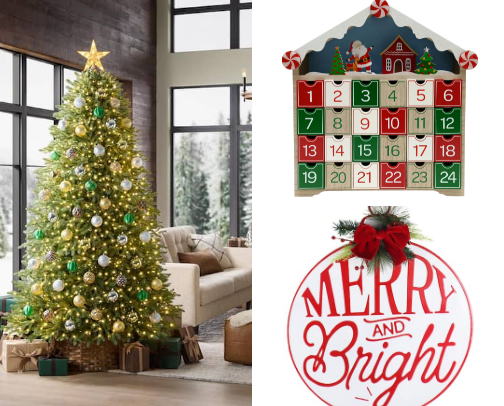 Christmas trees, gifts, ornaments cover photo collage