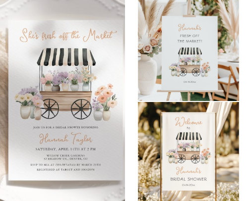 “She’s Fresh Off the Market” Bridal Shower Collection cover photo collage
