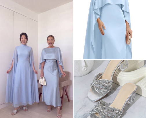 light blue dress + silver shoes cover photo collage