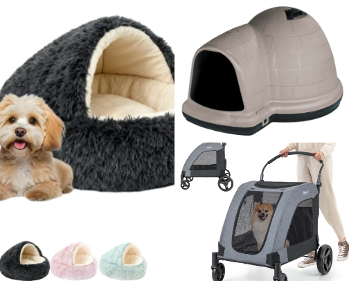 Pet Strollers, Carriers and Other Dog & Cat Essentials: Food | Beds | Leashes cover photo collage