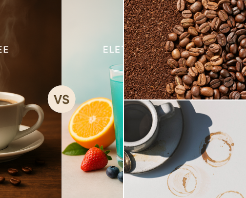 Coffee, Tea or Electrolytes- What's your favorite way to start the day - Breaking your fast - or is it? cover photo collage