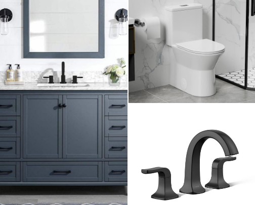 Modern Master Bathroom Remodel: Matte Black & Grey Chic cover photo collage