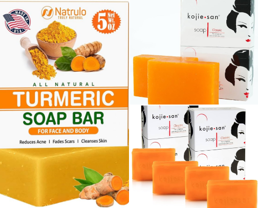 Turmeric soap for discoloration dark spots blemishes freckles abs more cover photo collage