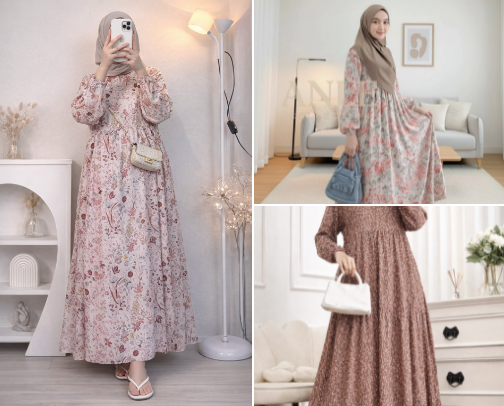 Rekomendasi Gamis Motif cover photo collage