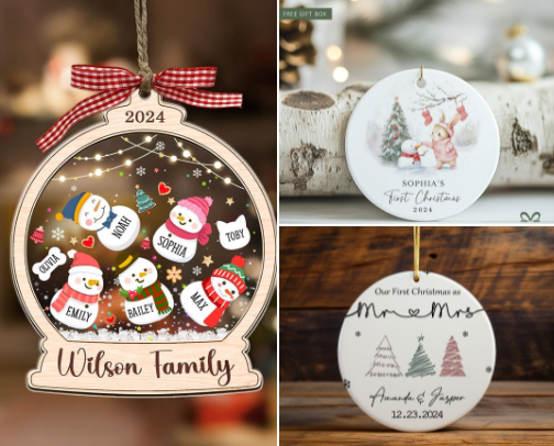 Personalized Family & Baby’s First Christmas Ornaments | Custom Family Name, Newlywed, Pet & Holiday Keepsake cover photo collage