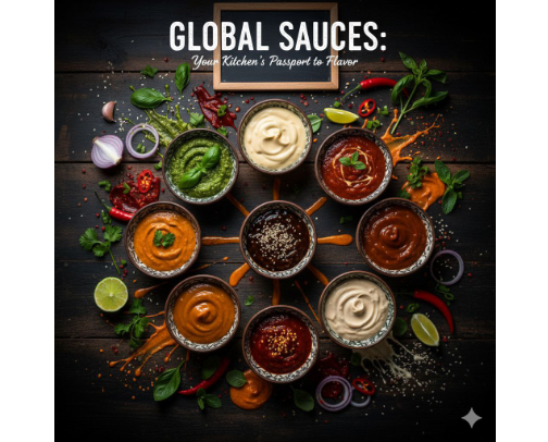 Global Sauces You Can’t Live Without: Your Kitchen’s Passport to Flavor cover photo collage