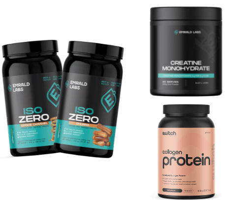 Every gym girlie’s essential supplement stack 💪🏻🎧👟 cover photo collage