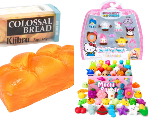 Cozy & Cute Squishies: Desk Toys, Stress Relief & Tactile Delights cover photo collage