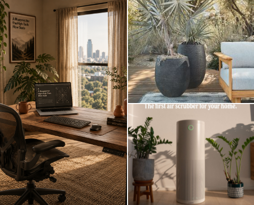 The Earthy Executive: Sustainable High-Tech Workspace cover photo collage