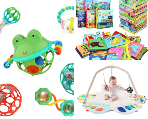 Pediatric OT toy recommendations: 0-6 months old cover photo collage