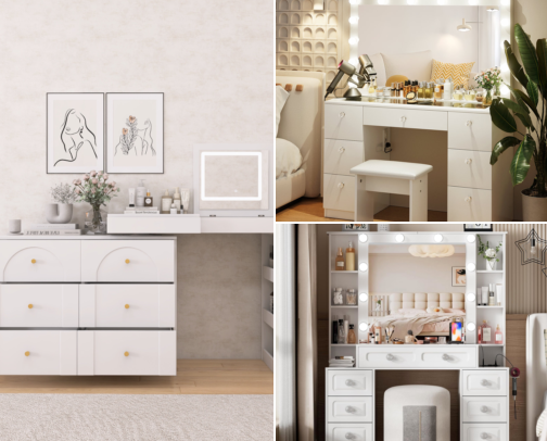 The Dream Vanity Setup | Aesthetic Vanity Tables, Mirrors & Beauty Storage cover photo collage