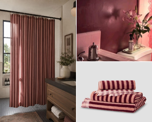 Stripped Pink and Burgundy Bathroom cover photo collage