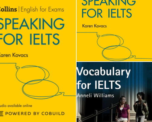 PDF Free - Speaking for IELTS 5-6+ (B1+) (Collins English for Exams) companion study guides cover photo collage