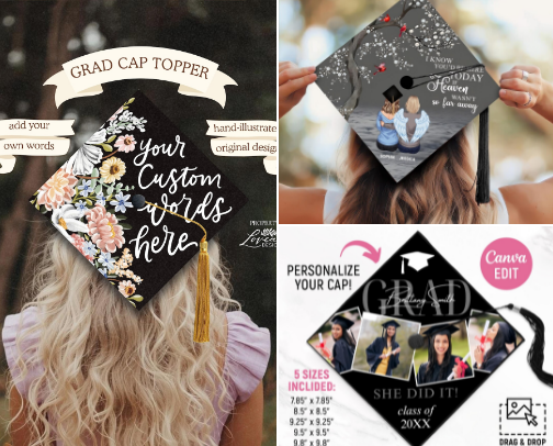 Custom Graduation Cap Toppers (Personalized & Memorial Designs) cover photo collage
