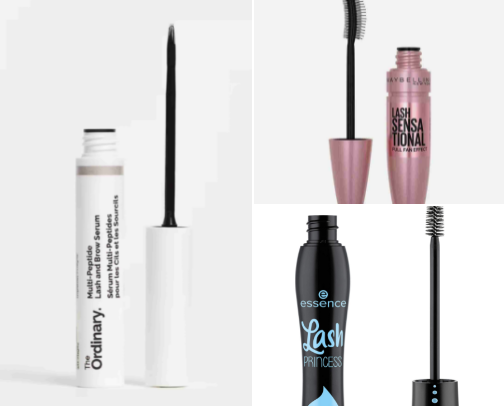 Mascaras, brows, eyeliners and eyelash serums cover photo collage