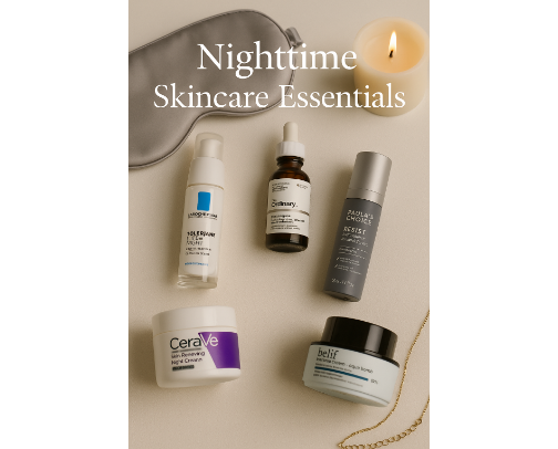Nighttime Skincare Essentials cover photo collage