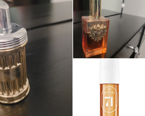 Perfumes, body sprays, scents cover photo collage