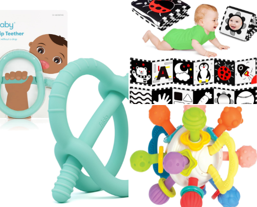 0-6 months baby toys and teethers cover photo collage