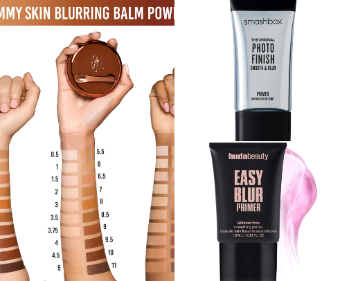 Blurring primers for pores and texture cover photo collage