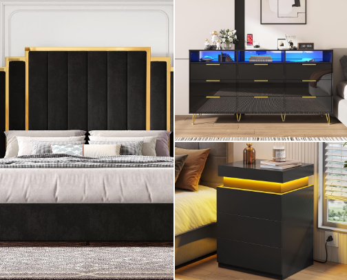 Black-and-Gold Luxe Bedroom | Elegant, Moody, High-End Decor cover photo collage