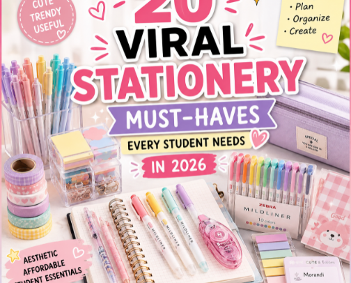 🎀 20 VIRAL STATIONERY MUST-HAVES 2026
📚 Student Essentials cover photo collage