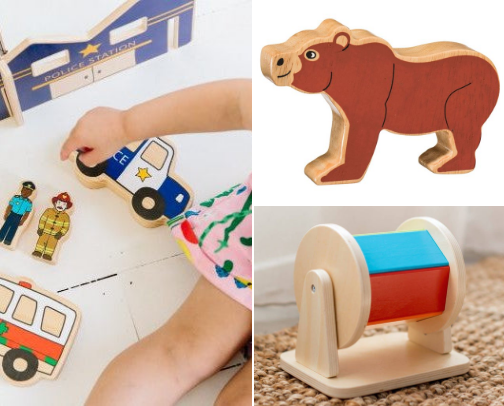 Wooden toys for children. Great plastic free or low plastic toys for children. Great gift ideas. cover photo collage