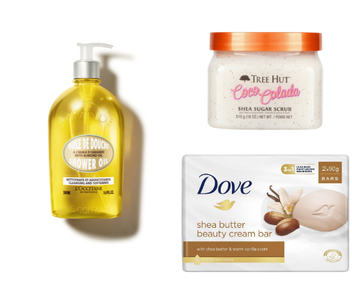 my smell good shower routine for butter soft skin 🥥 cover photo collage