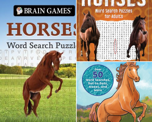 Saddle Up! Fun Horse Word Search Puzzles cover photo collage