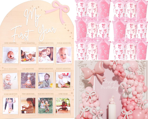 Bow first birthday decorations, supplies and everything you’ll need! cover photo collage
