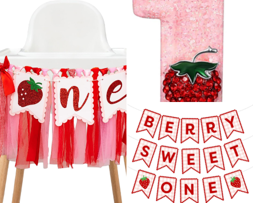 Berry Sweet First Birthday Party Decor Finds cover photo collage