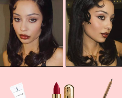 Maddy Perez red lip combo cover photo collage
