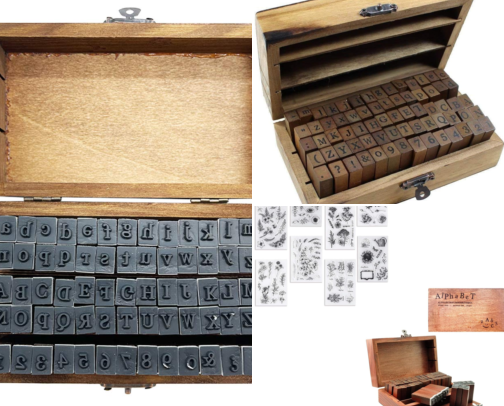 Download - Creative set: 70Pcs Wooden Rubber Alphabet Letter Number Stamps, Rectangular, Capital & Lower Case, DIY Craft Card Making, Scrapbooking Supplies (Dark Wooden) set cover photo collage