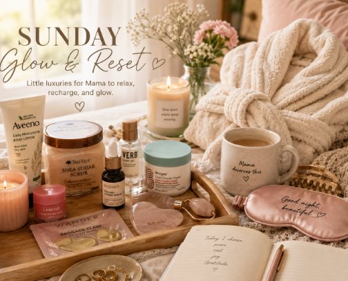 Sunday Glow & Reset: Little Luxuries for Mom cover photo collage