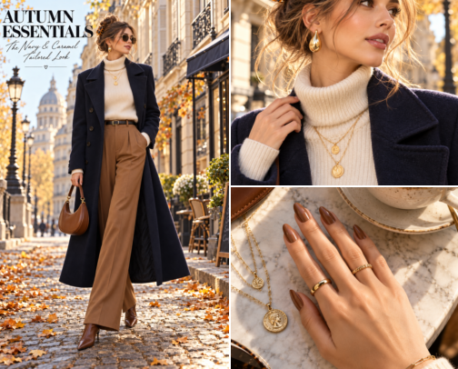 Chic Navy Double-Breasted Coat & Camel Wide-Leg Fall Capsule 2026 cover photo collage