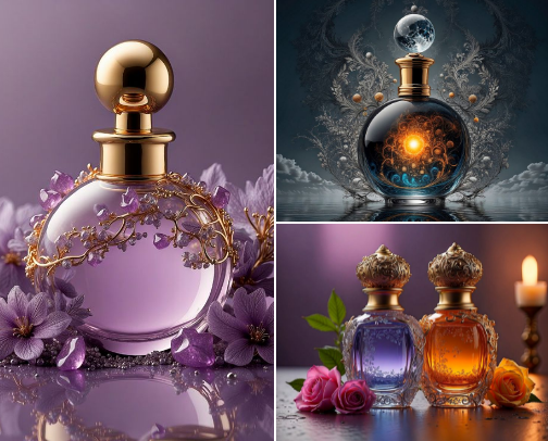 Perfume bottle design cover photo collage