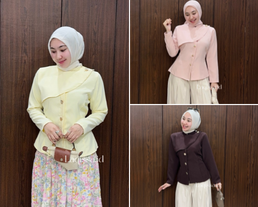 Blazer chloe Semi Blouse wanita panjang kancing mewah cover photo collage