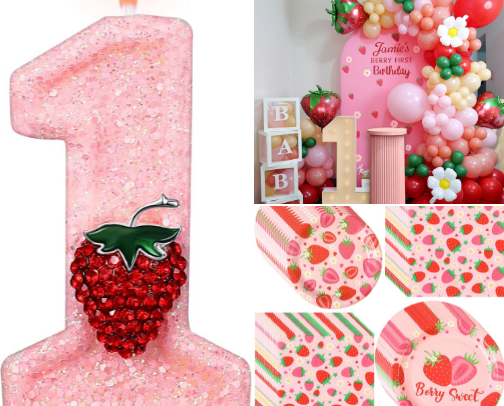 Strawberry Birthday Decorations cover photo collage