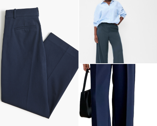 Navy pants and beige shirt combinations cover photo collage
