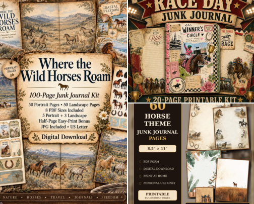 Equestrian + Farmhouse Junk Journal Kits cover photo collage