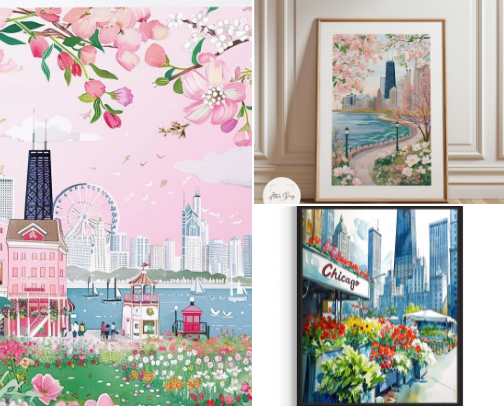 🌸 Chicago in Bloom: Spring Wall Art Prints from Etsy That Feel Like May in the City cover photo collage