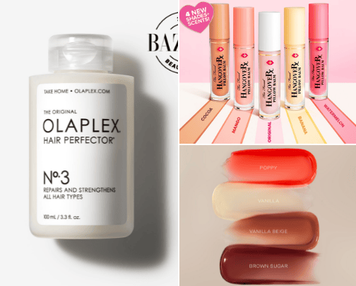 Products for damaged hair and lips cover photo collage