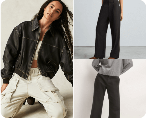 Day to Night Fall Look - Leather Jacket, Grey Sweater, and Black Trousers cover photo collage