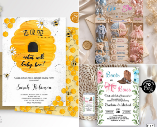 Beautiful Gender Reveal Invitations cover photo collage
