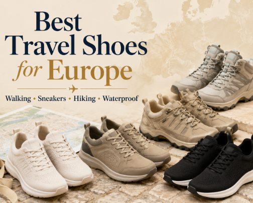 Best Travel Shoes for Europe: Walking Shoes, Sneakers & Hiking Shoes cover photo collage